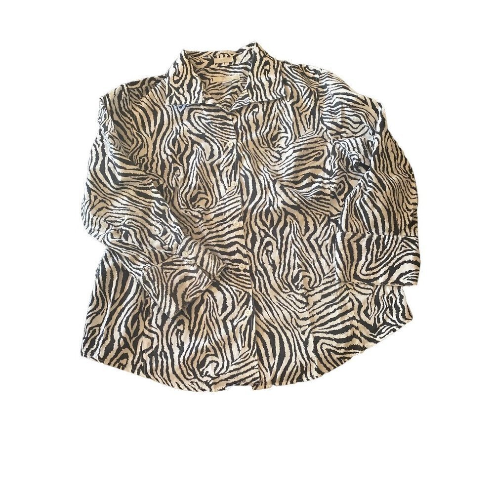 Chicos Black White Zebra Animal Print Button Up Shirt Size 2 (12/14) - Picture 1 of 5